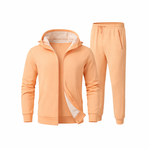 Fleece Hoodie Men's Unisex Breathable Sweatpants 2-Piece Set Polyester/Cotton Plus Size Custom Logo Jogger Tracksuit - Product Image 2