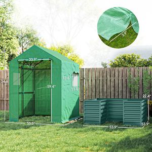 Serra da Esterno Ecologica 56 x 56 x 75 cm in PVC Verde con Aiuola Rialzata e Porta Avvolgibile in Acciaio Zincato - Product Image 3
