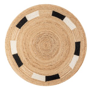 Round Geometric Jute Area Rug Modern Flat Weave Non <b>Slip</b> Living Room Floor <b>Mat</b> With Black White Accents - Product Image 1