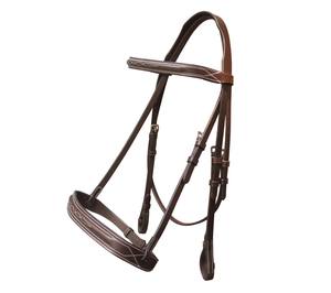 Bridon en cuir de haute qualité avec surpiqûres décoratives, réglable, style anglais, pour l'équitation, l'entraînement et la compétition FAB - Product Image 1