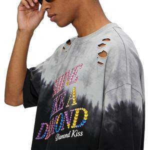 T-shirt personnalisé surdimensionné en strass pour homme, 100 % coton, imprimé graphique diamant, épaules tombantes, streetwear, vente en gros OEM - Product Image 3