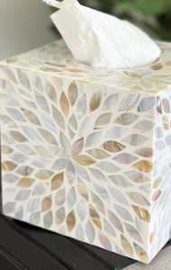 Handmade Mother of Pearl Inlay Tissue <b>Box</b> Cover, <b>Floral</b> Geometric Square Tissue Holder - Product Image 3