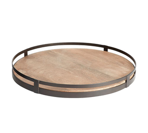 Contemporary Wooden And Iron Serving Tray With Carved Surface Detailing And Modern Display <b>Aesthetic</b> - Product Image 3
