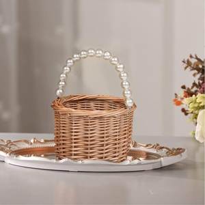 Jarrón Decorativo de Flores de Mimbre Tejido a Mano, Estilo Contemporáneo Simple, con Asa de Perlas, para Bodas - Product Image 2