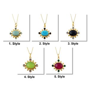 Pendentif ovale en pierre turquoise bleue avec quartz noir, plaqué or 18 carats, bijoux bohèmes, collier en laiton, fournisseur en gros - Product Image 6