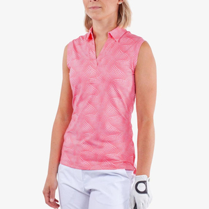 <b>Women's</b> Sleeveless <b>Polo</b> <b>Shirt</b> <b>Pink</b> Dot Pattern Quick Dry Knitted Casual Sport Top with OEM ODM Service Best Quality Latest - Product Image 1