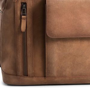 Vintage <b>Brown</b> Leather Laptop <b>Backpack</b> for Men Women 15 Inch Travel Business <b>Backpack</b> with Trolley Sleeve - Product Image 4