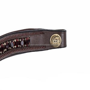 Banda para cejas de caballo de cuero genuino con cristales con cuentas, cadena ostentosa con incrustaciones, banda para cejas de caballo de cuero acolchado negro de última calidad - Product Image 6