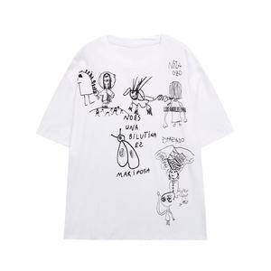 Camiseta de Algodón Estampada Personalizada para Mujer, Holgada, de Manga Corta, Veraniega, Ecológica, Transpirable, de Secado Rápido, Informal - Product Image 1