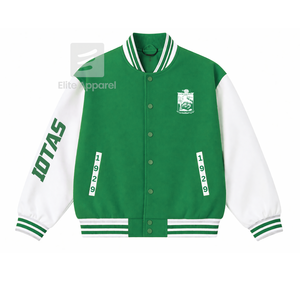 เสื้อแจ็คเก็ตแข่งรถแบบ Letterman สีเขียวและสีขาว ปักโลโก้ชมรมนักเรียนหญิง Iota Phi Lambda  สำหรับผู้หญิง บุด้วยโพลีเอสเตอร์ - Product Image 1