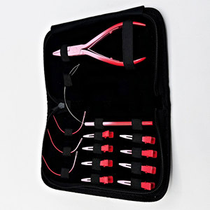 Kit Profesional de Herramientas de Extensión de Cabello de Acero Metálico con Logotipo Personalizado en Rosa y Rojo, con Cinta Adhesiva para Extensiones de Cabello y Micro Links - Product Image 2