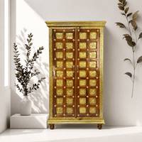 Armoire de rangement traditionnelle indienne en bois à double porte pour salon, portes à panneaux surélevés, 4 étagères, meubles anciens pour la maison