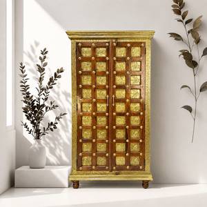 Mueble de Almacenamiento para Sala de Estar de Estilo Indio Tradicional con Puertas Dobles de Madera, Puertas con Paneles Elevados y 4 Estantes, Acabado Antiguo - Product Image 1