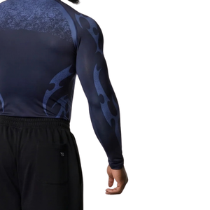 T-shirt de compression personnalisé pour homme, bleu marine, à manches longues, col rond, coupe ajustée, pour entraînement sportif, protection anti-UV, sous-vêtement technique - Product Image 6