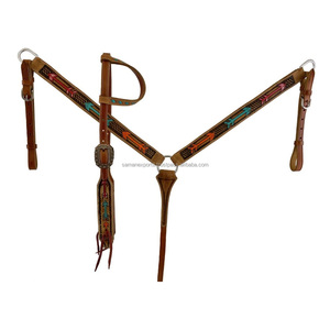 Conjunto de cuello de pecho de una oreja de cuero de vaca genuino diseño de flecha pintada a mano occidental proveedor superior Saman Horse - Product Image 2