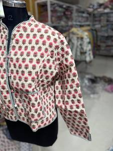 Hand Embroidered <b>Quilted</b> Cotton <b>Jacket</b> Mandarin Collar Single Button Closure Full Sleeve Geometric <b>Pattern</b> Women's Autumn Wear - Product Image 5
