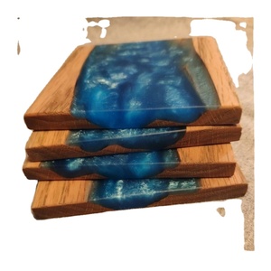 ที่รองแก้วทรงสี่เหลี่ยมทำจากไม้เรซิน,ที่รองแก้วเครื่องดื่มชางานฝีมือไม้และอีพอกซีเรซินหรูหราเป็นมิตรกับสิ่งแวดล้อม - Product Image 1