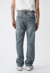 Pantalones Vaqueros Casuales de Corte Recto para Hombre, Color Azul Claro, Cintura Alta, Cierre de Botones, Lavado a la Piedra, de Algodón, con Bolsillos, Estilo Otoñal - Product Image 4
