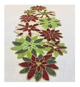 Chemin de table rectangulaire perlé en damassé royal moderne, éco-responsable et fait main |   Centre de table de dîner avec un travail de perlage complexe |   Produits indiens en vrac - Product Image 2