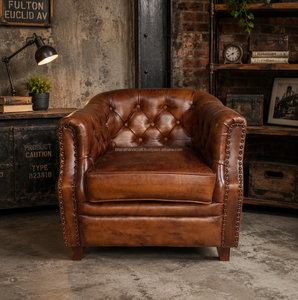 Vintage Brown Genuine Leather Chesterfield <b>Armchair</b> Luxury Tufted Back Club Chair Single Seater Home Living Bedroom Apartment - Product Image 2