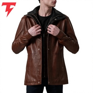 Abrigo Largo de Invierno para Hombre, Ecológico, Transpirable, Impermeable, Antiarrugas, con Cuello Mao, Doble Botonadura, de Cuero Genuino - Product Image 5