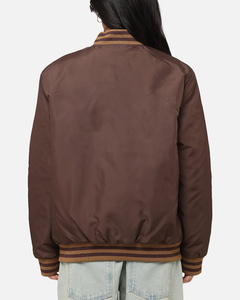 Chaqueta Varsity para Mujer, Color Marrón con Ribete en Contraste, Manga Larga, Cuello con Botones, Cierre de un Solo Botón, Tejido de Poliéster, para Otoño - Product Image 3