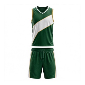 Ensemble uniforme de basket-ball vert, blanc et or, impression par transfert thermique, respirant, 100% Polyester, vêtements de sport unisexes pour adultes, AMKOOR - Product Image 1