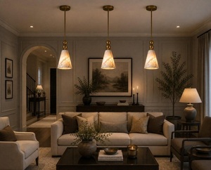 Lámpara Colgante Moderna de Mármol, Montaje en Techo de Latón, Decoración Geométrica para el Hogar, Iluminación Interior para Sala de Estar - Product Image 4