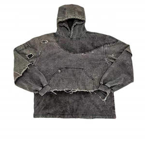 100% Cotton Heavy Weight Distressed <b>Black</b> Acid Washed <b>men's</b> <b>hoodie</b> Blank <b>Men's</b> Pullover Vintage Winter <b>men's</b> hoodies 2026 - Product Image 1