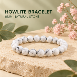 Bracelet extensible en howlite naturelle SoulWise, perles en forme de boule, aspect marbre blanc, cristal, tendance, unisexe, bijoux d'anniversaire - Product Image 3