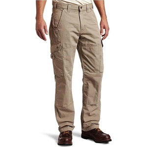Pantalon cargo gris coupe droite taille mi-haute en sergé de coton anti-rétrécissement, coupe décontractée, 6 poches, pour usage quotidien, taille américaine - Product Image 3