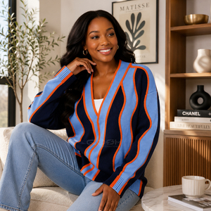 Cardigan en tricot à col en V Cosh International Sisterhood Sorority, manches longues, couleurs contrastées, pull décontracté, coupe classique - Product Image 4