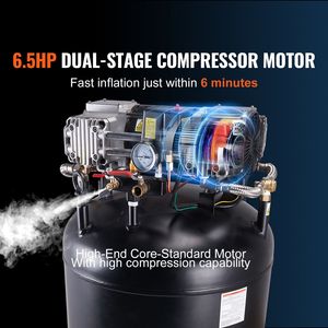 Compressore d'aria fisso industriale da 6,5 HP, 15,5 SCFM a 90 PSI, a 2 stadi, senza olio, con serbatoio da 80 galloni, 12 bar, garanzia di 15 anni - Product Image 2