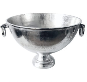 Frutero Decorativo de Aluminio con Base Hexagonal y Pedestal Plateado Antiguo - Product Image 3