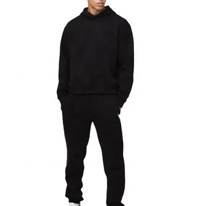 Venta caliente gimnasio Fitness chándales hombres sudor personalizado hombres chándal conjunto Casual deportes chándal pulóver Sudadera con capucha ajuste suelto Color negro - Product Image 1