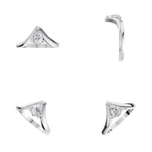 Anillo de compromiso y boda de plata 925 con diamante cultivado en laboratorio Aarinya, corte pera, diseño arquitectónico Wishbone Chevron Solitaire, moderno, certificado IGI, para mujer - Product Image 5