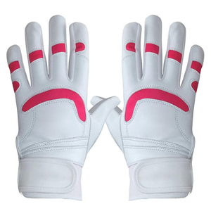 Gants de frappeur de baseball personnalisés en cuir véritable blanc et rose, respirants, antidérapants, avec sangle de poignet réglable, durables, avec options OEM/ODM - Product Image 1