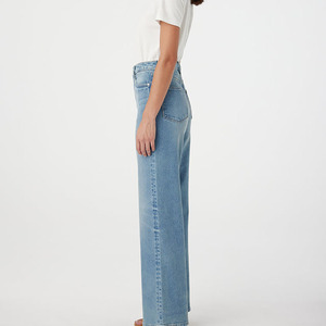Jeans Premium de Cintura Alta y Pierna Ancha para Mujer, Pantalones de Mezclilla Lavado Claro, Corte Holgado Informal, Largos, Estilo Veraniego de Algodón Lavado a la Piedra - Product Image 4