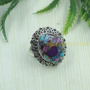 Pink Blue Copper Turquoise 925 Sterling <b>Silver</b> <b>Ring</b> Handmade Mosaic Inlay Vintage <b>Statement</b> Jewelry Women Gift for Anniversary - Product Image 5
