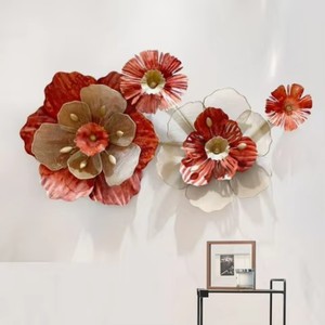 Contemporary Design Modern Metal Wall Sculpture Floral Art Decor Red and Gold Flowers Home Interior Living Room Wall Hanging - Product Image 2