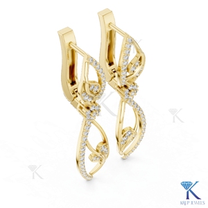 Boucles d'oreilles clous de luxe en or massif 14 carats avec diamants de laboratoire ronds brillants et motif floral, fermoirs à vis sécurisés, pour mariage - Product Image 6