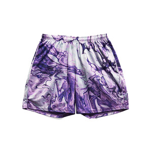 Shorts décontractés pour hommes à taille mi-haute, imprimé marbré violet, séchage rapide, taille élastique, en tissu tissé 100% polyester - Product Image 1