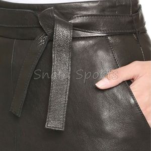 Jupe plissée décontractée en cuir véritable respirant et écologique, taille naturelle, style streetwear, teinte unie pour femme - Product Image 5