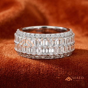 Luxury Triple Row Emerald Cut Moissanite Wedding Band 14K Gold East-West Horizontal Lab Diamond <b>Statement</b> <b>Ring</b> for Women - Product Image 2