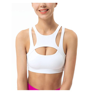 White Ribbed Sports Bra With Cutout <b>Back</b> Design For <b>Women</b> Workout Fitness Seamless Supportive Athletic Top - Product Image 4