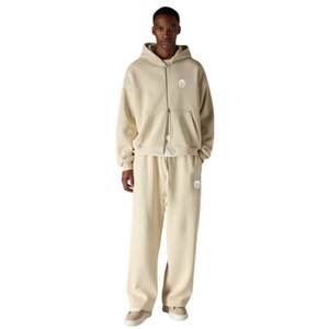 Conjunto de Sudadera con Capucha y Cremallera con Ribete en Contraste y Pantalones Jogger para Hombre, Ropa Deportiva Casual de Algodón en Color Beige - Product Image 6