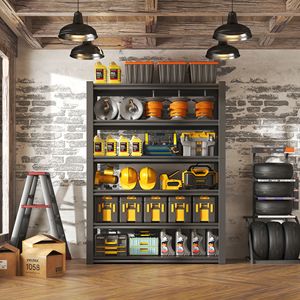 Scaffali metallici pesanti da 82 \ "H a 6 livelli con capacità di stoccaggio 2400 libbre ripiani industriali regolabili 48 \" W * 18 \ "D * 82 \" H Garage - Product Image 5