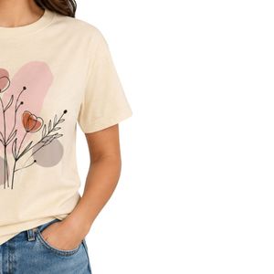 เสื้อยืดคอกลมพิมพ์ลายดอกไม้แบบนามธรรมสำหรับผู้หญิง สวมใส่สบาย ระบายอากาศได้ดี เหมาะสำหรับฤดูร้อน รับผลิตตามแบบ OEM แฟชั่นเสื้อยืดทันสมัย - Product Image 5