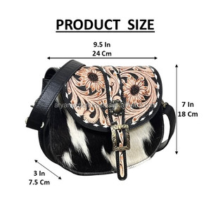 Sacs bandoulière en cuir de vachette véritable 2026, style vintage, ornés de motifs floraux, sacs à main occidentaux pour femmes - Product Image 2