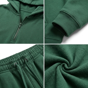 Men 2 Piece School Sports <b>Tracksuit</b> Set Quarter Zip Hoodie Fleece Jogger Pants Uniform Custom OEM Wholesale Manufacturer - Product Image 4